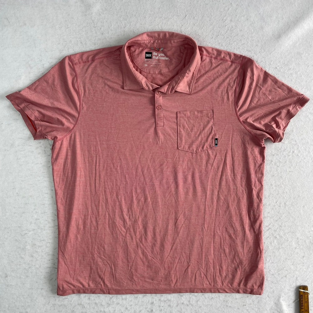 SAXX DropTemp All Day‎ Cooling Polo XXL Pink Short Sleeve Pocket Performance